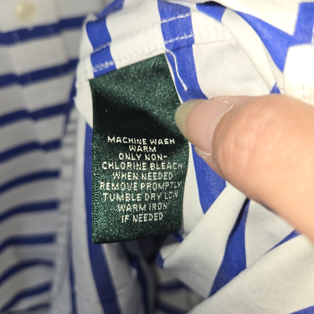 Women's Ralph Lauren Green Lable Blue and White Striped Shirt Size Large - Picture 9 of 12